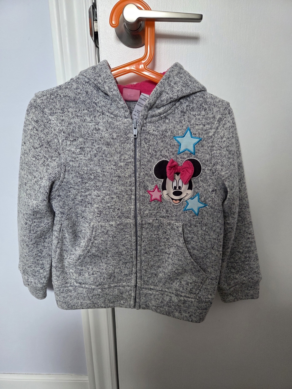 Disney Gray Minnie Mouse Hoodie with Pink Bow and Blue Stars